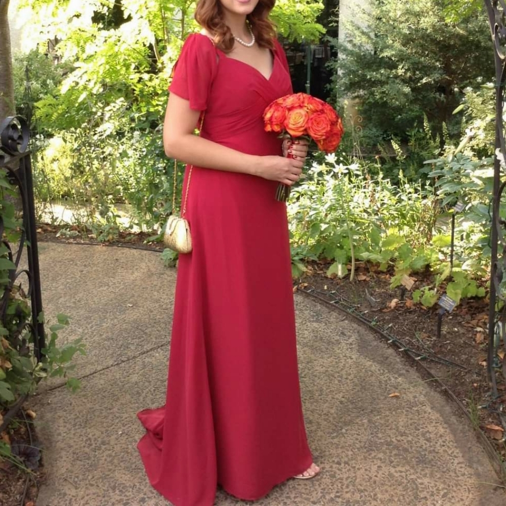 Red Bridesmaid/Prom Dress with Sweetheart neckline